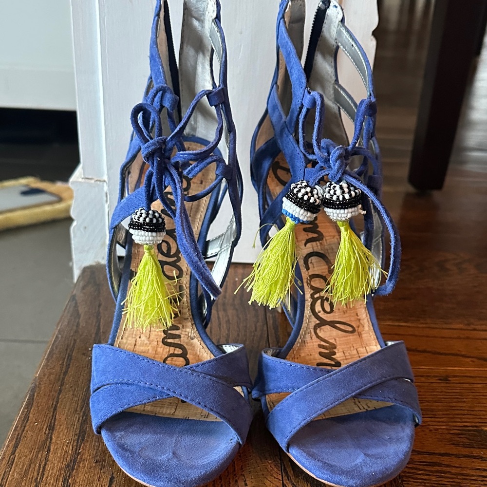 Sam Edelman Blue Heels with Yellow Tassels